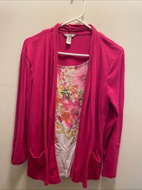 White Stag Hot Pink Open Front Cardigan with Floral Tank